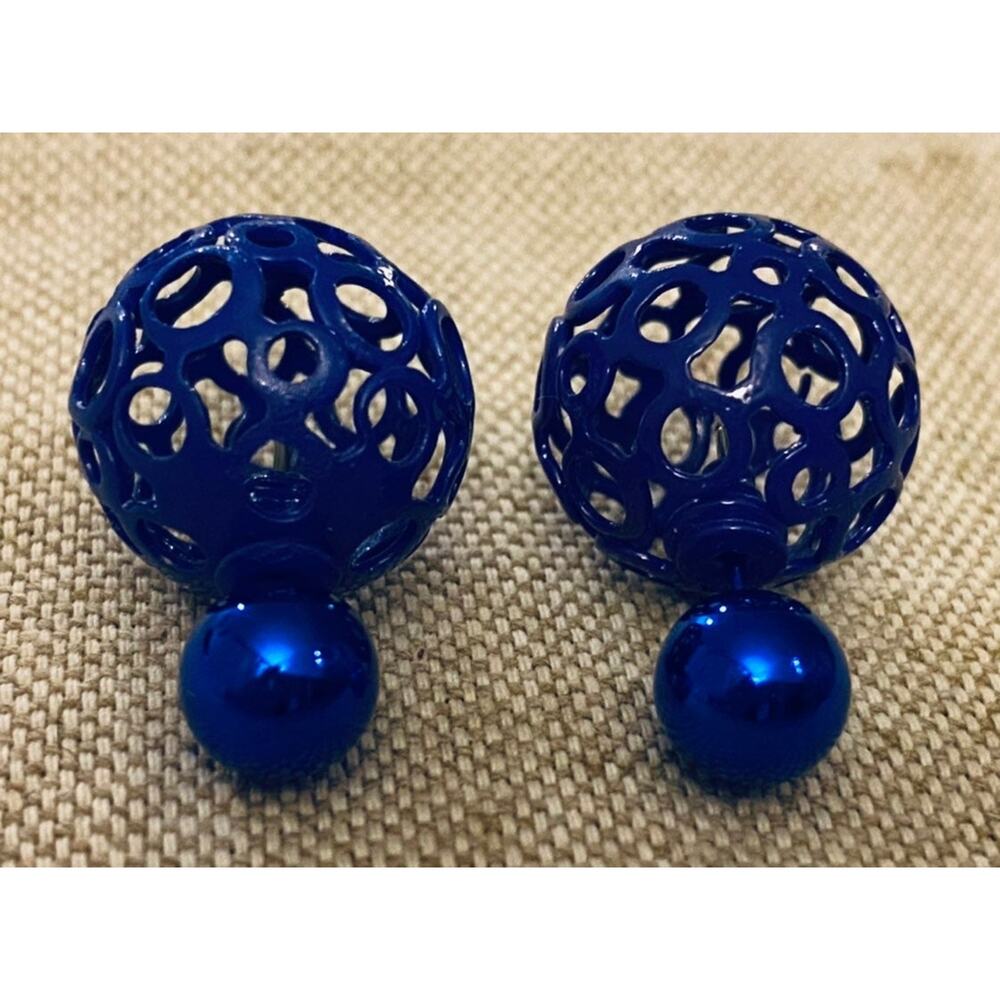 Double Sided Cutout Blue Earrings Peek-a-boo